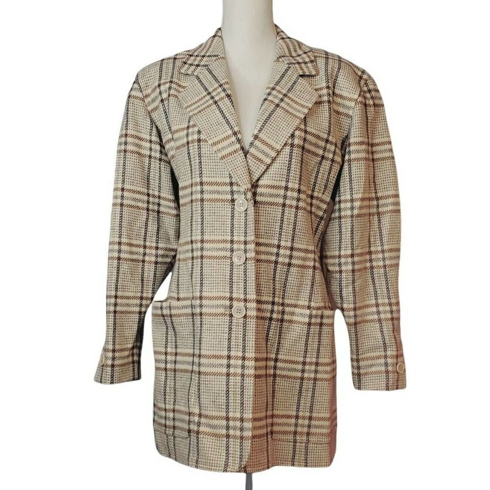 Vintage Escada Margaretha Ley Blazer Jacket Women 38 100% Wool Plaid Houndstooth